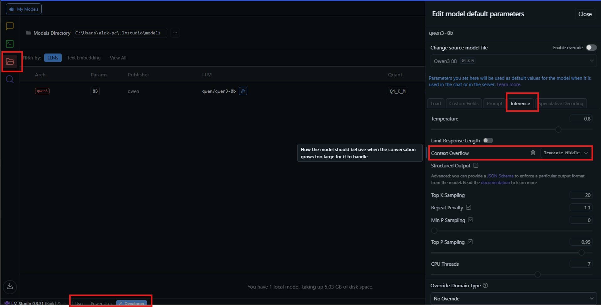 Set context overflow policy in LM Studio Desktop App (GUI)