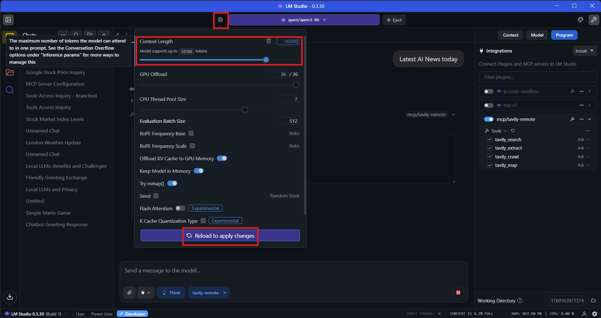 Steps to increase the context window in LM Studio